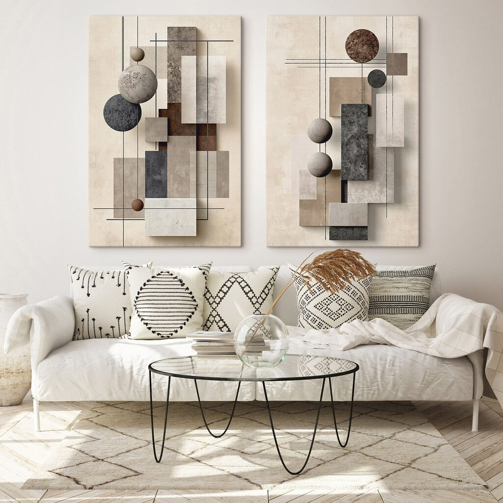 Collage van kunstwerken met verschillende vormen en kleuren — interieur 2