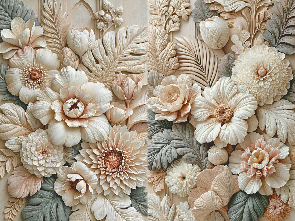 Collage van bloemen en bladeren — volledig ontwerp