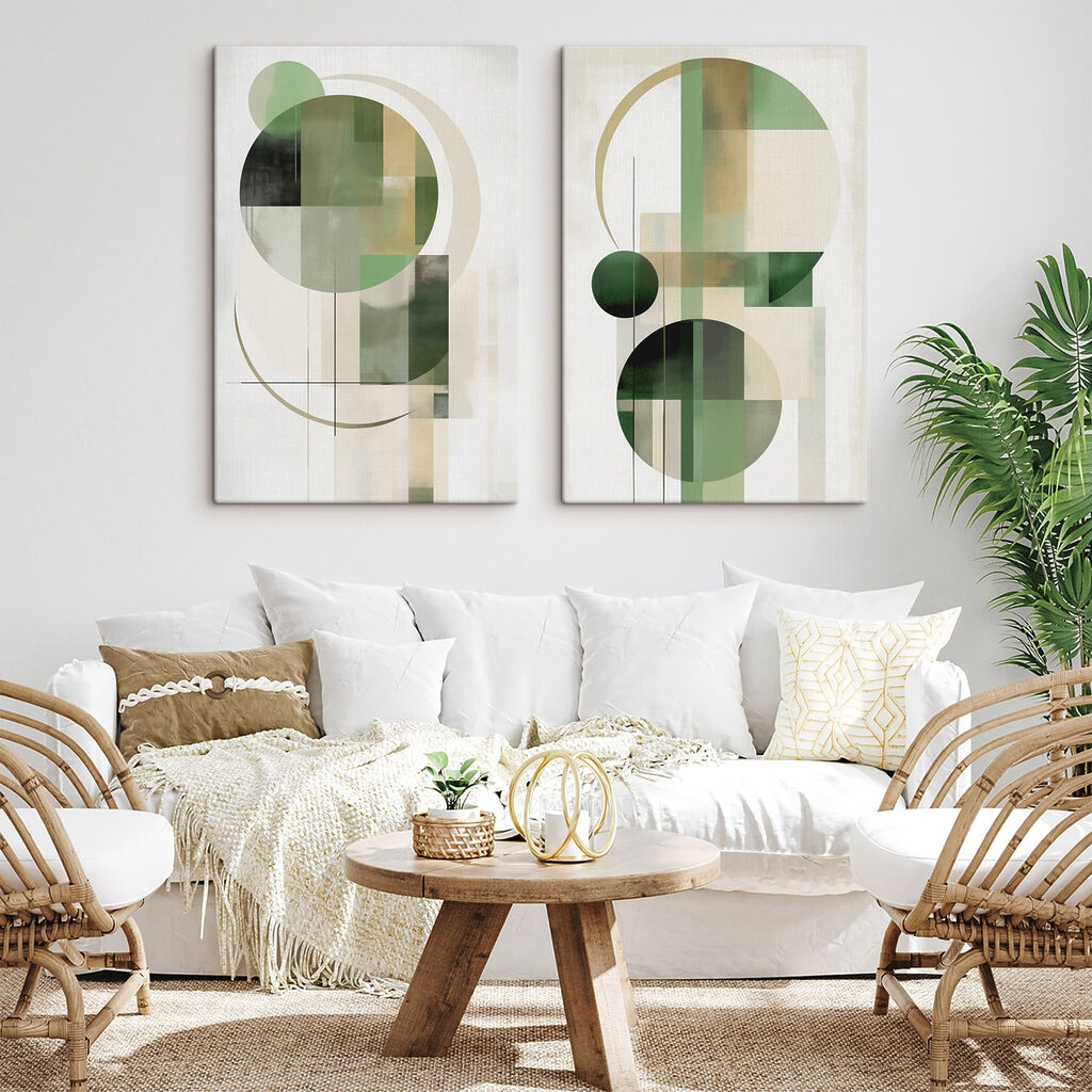 Twee kunstwerken in een interieur