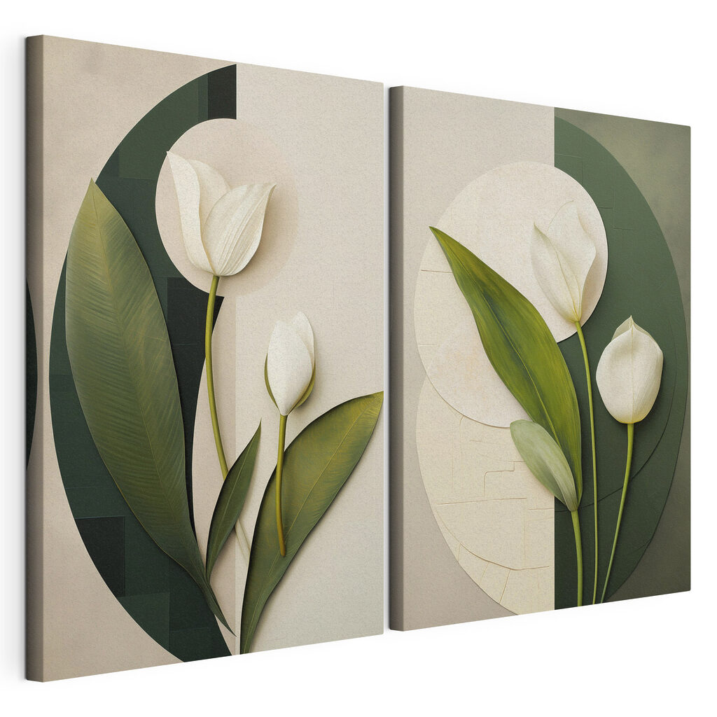 Collage van witte bloemen en groene bladeren — productweergave