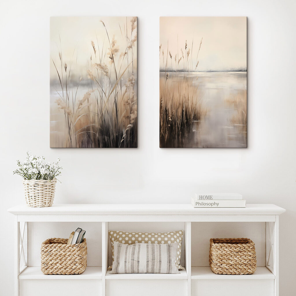 Schilderij van een moerassig gebied in een interieur