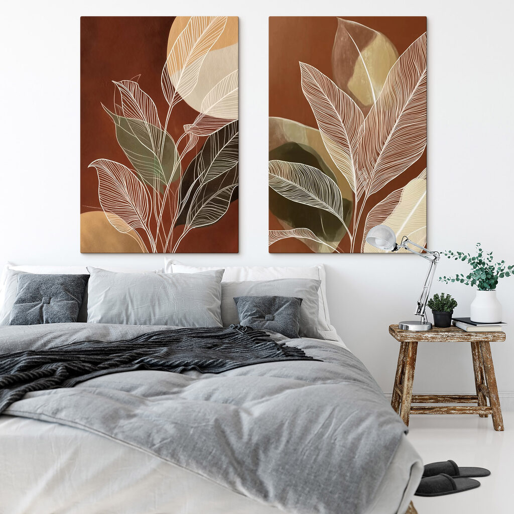 Schilderij van bladeren en cirkels — interieur 1