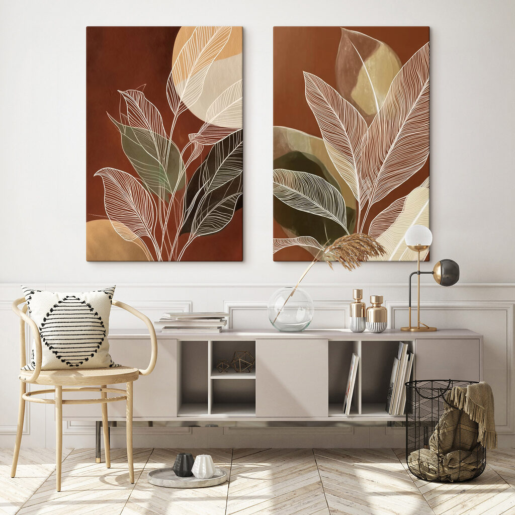 Schilderij van bladeren en cirkels — interieur 2