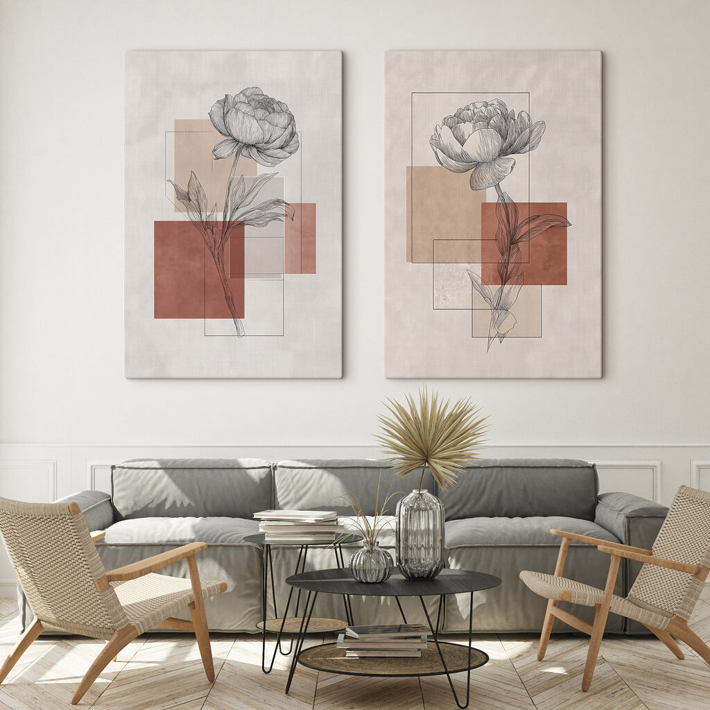 Tekening van een bloem in een interieur