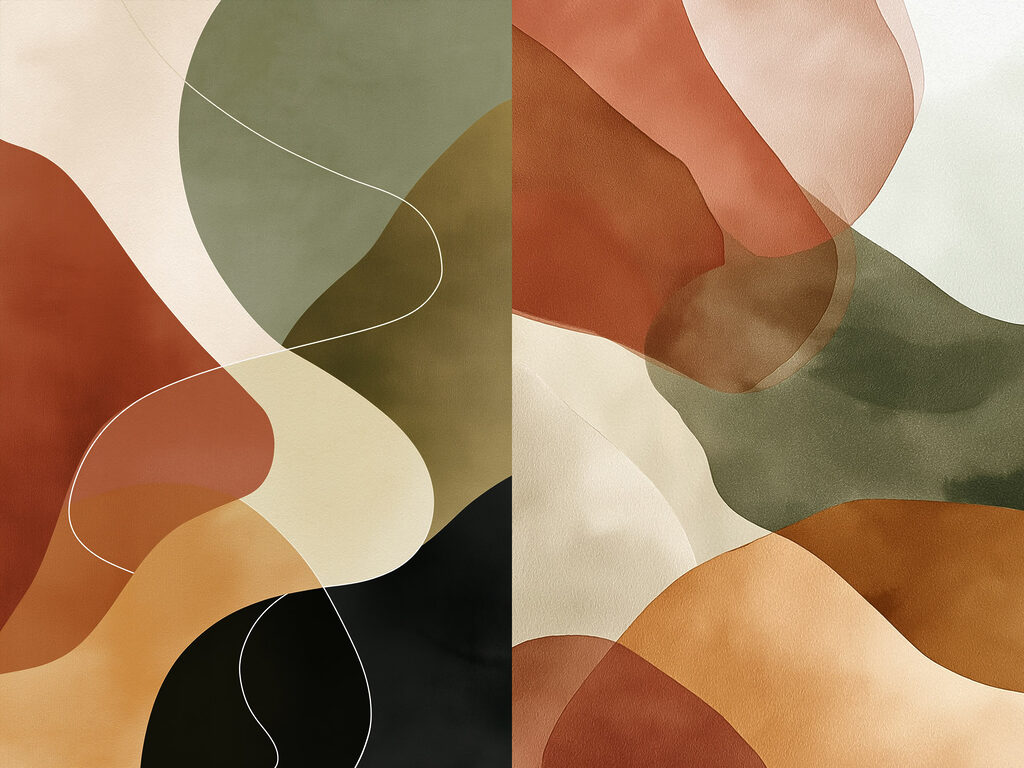 Rustige abstracte vormen in warme tinten — volledig ontwerp