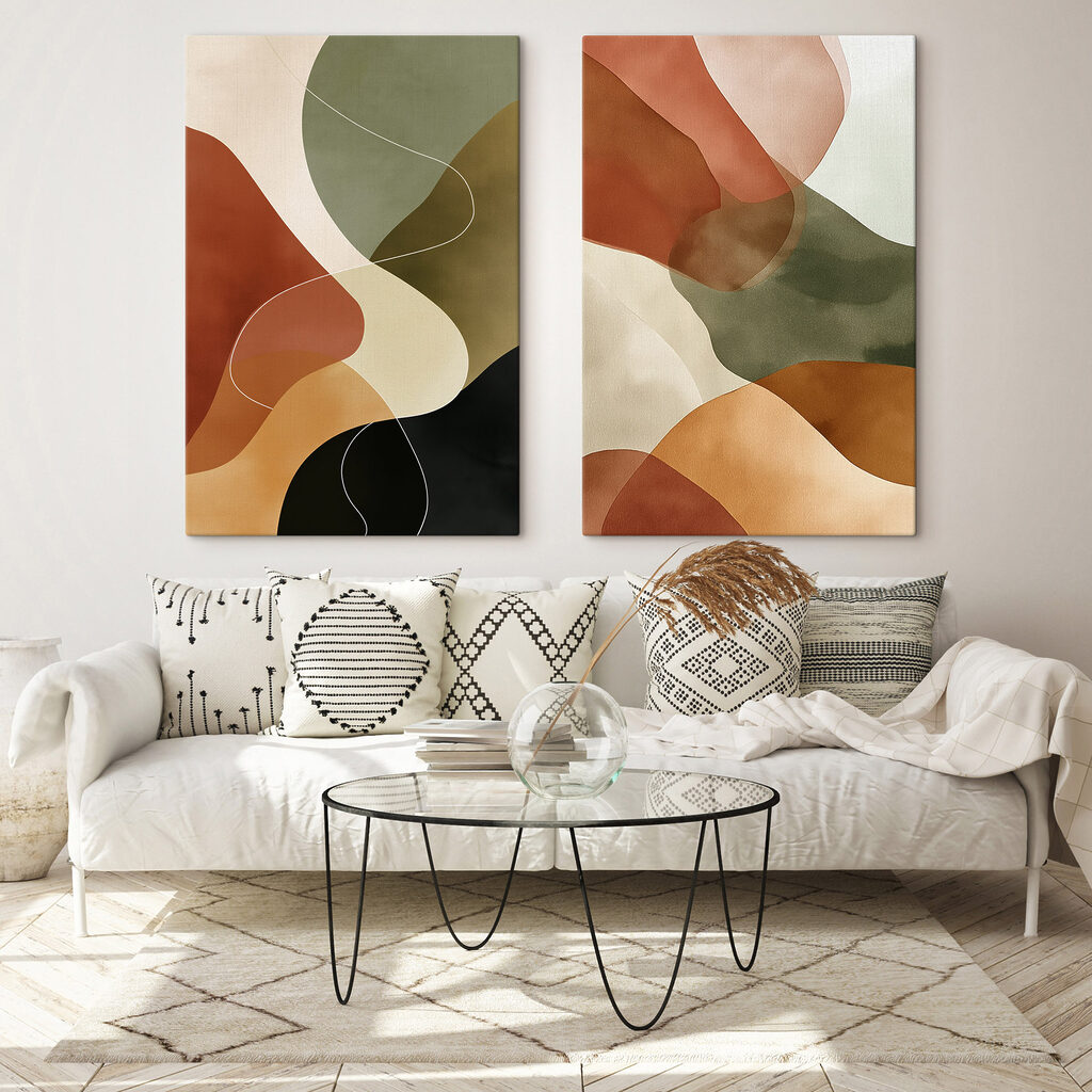 Rustige abstracte vormen in warme tinten — interieur 1