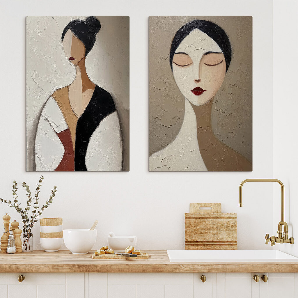 Collage van een schilderij van een vrouw in een interieur