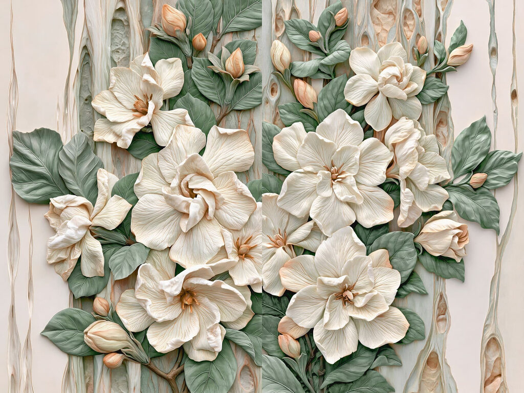 Collage van bloemen en bladeren — volledig ontwerp