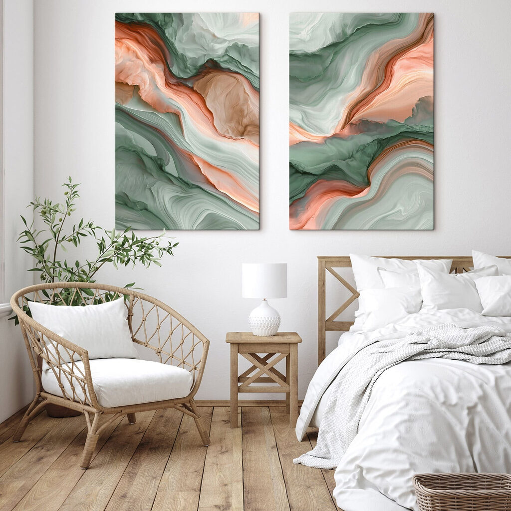 Groene golven met koraalroze — interieur 2