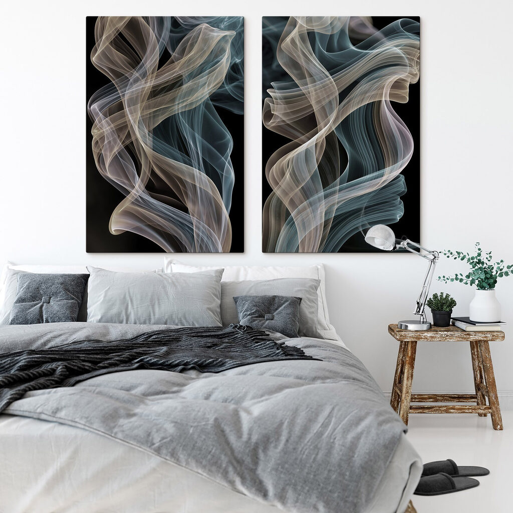 Sierlijke krullen van zwevende kleuren in een interieur