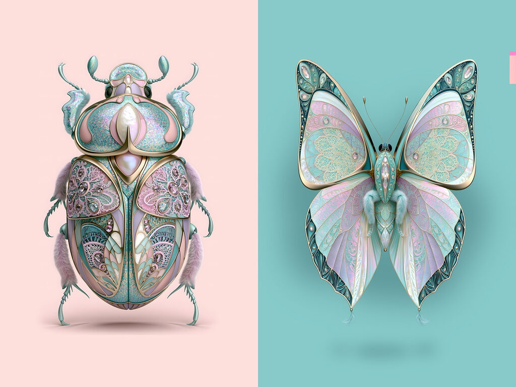 Kleurrijke insecten met een artistieke uitstraling — volledig ontwerp
