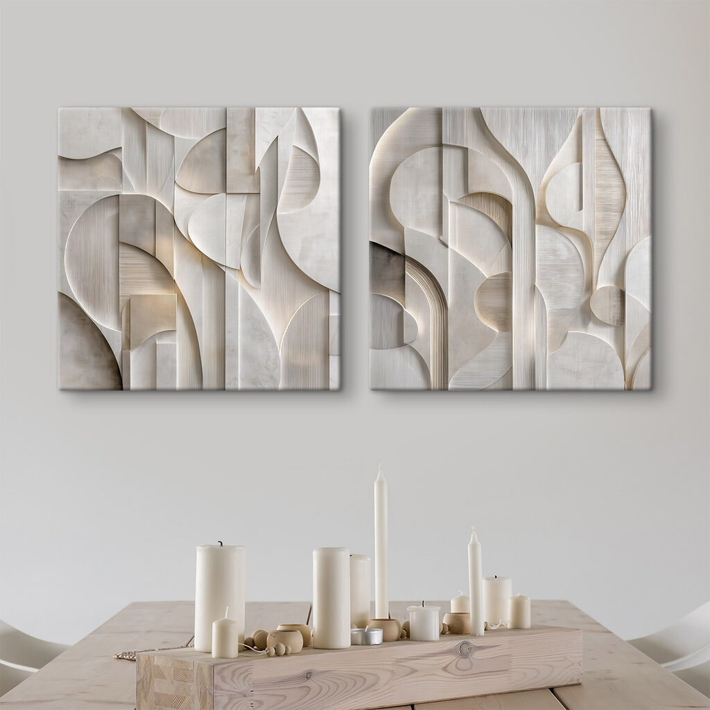 Abstracte lijnen in zachte, neutrale tinten in een interieur