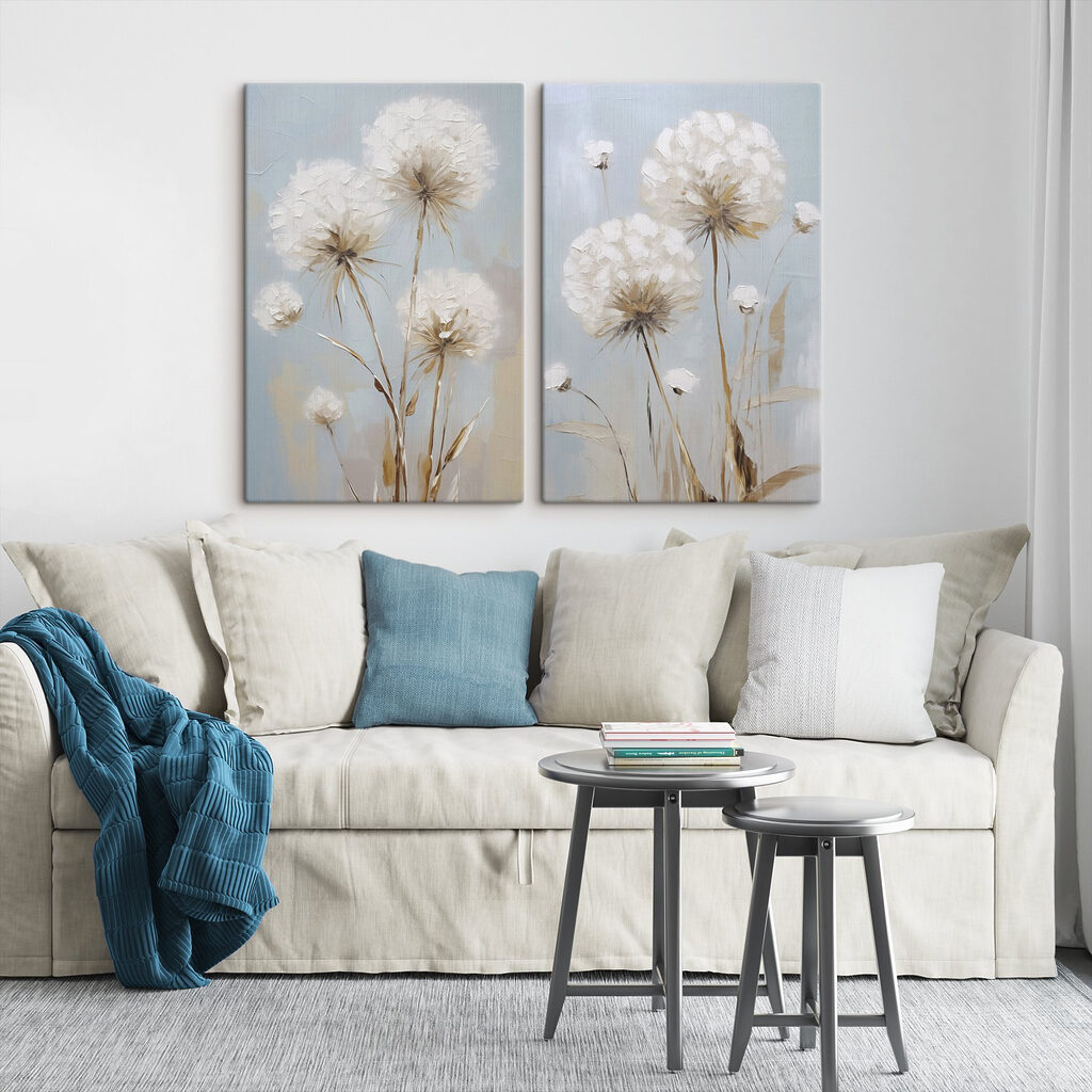 Schilderij van bloemen op een blauwe achtergrond — interieur 2