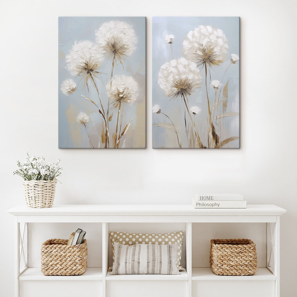 Schilderij van bloemen op een blauwe achtergrond — interieur 1