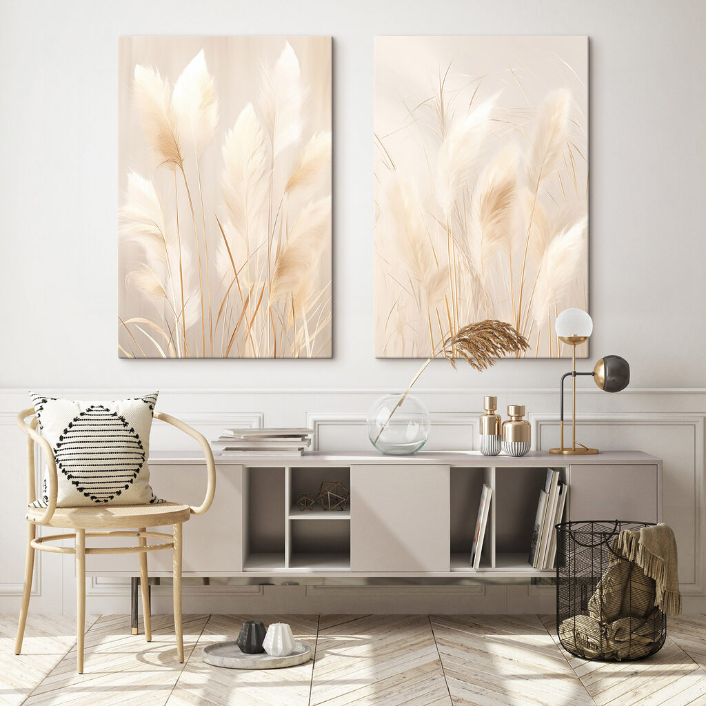Fijne grassen in zachte tinten in een interieur