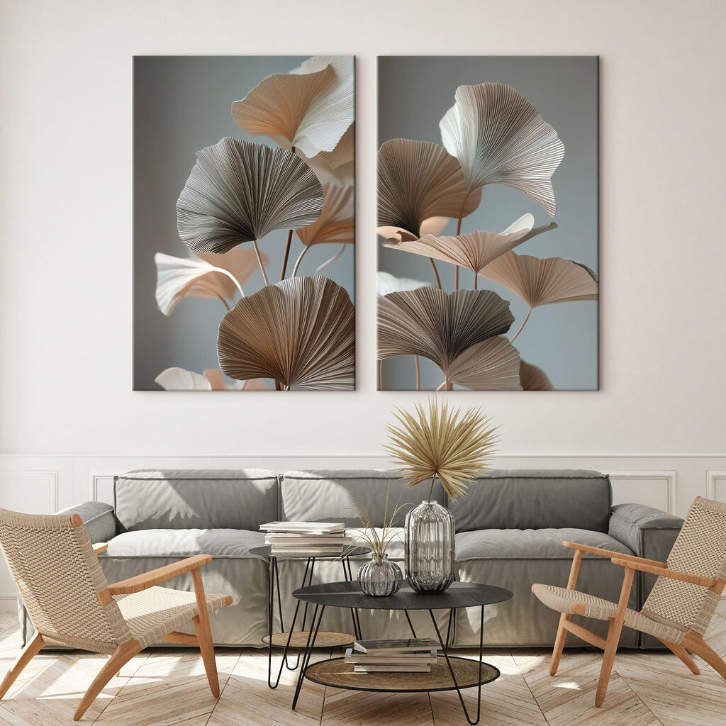 Elegante papieren blaadjes in zachte tinten in een interieur