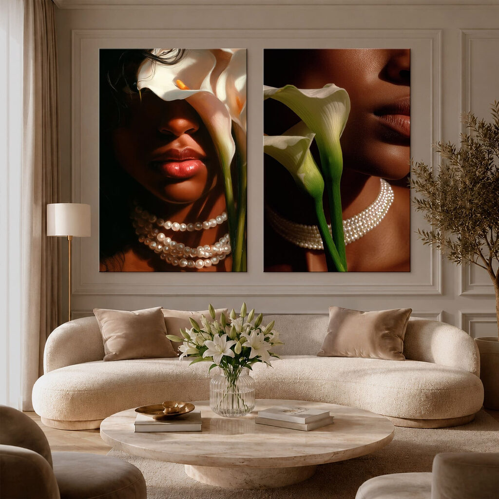 Vrouw met bloemen en kettingen — interieur 1