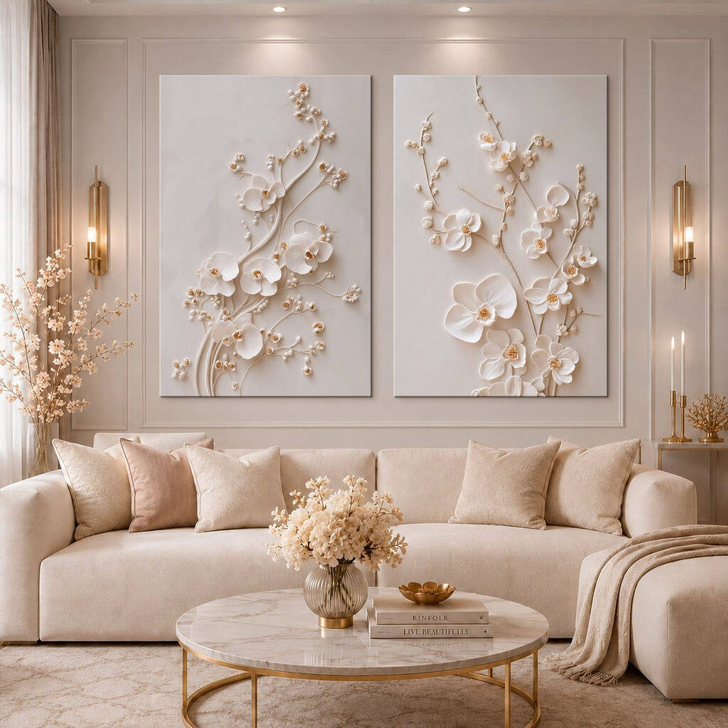 Elegant bloemmotief in zachte tinten — interieur 2