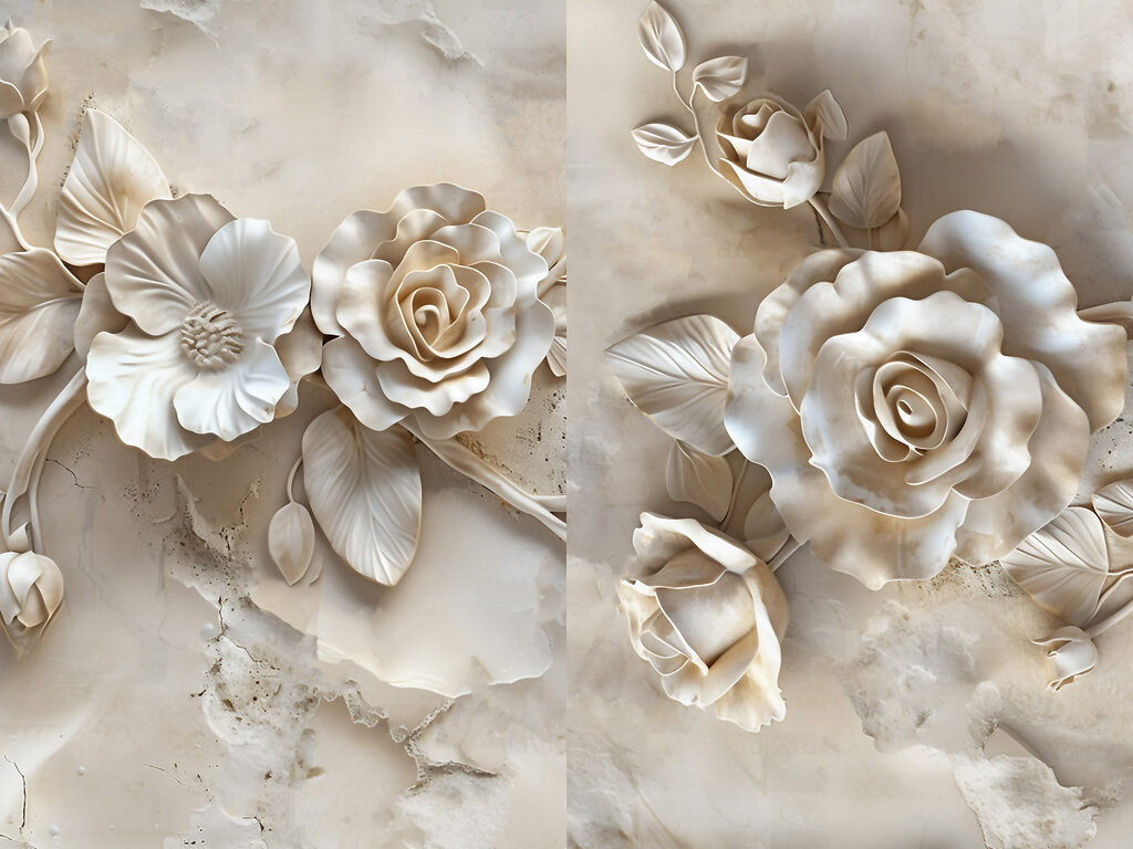 Collage van bloemen op een marmeren oppervlak — volledig ontwerp