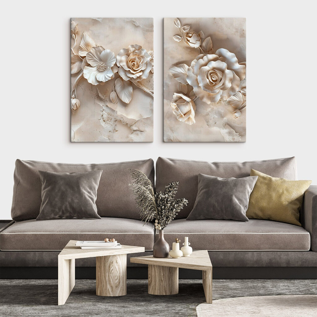 Collage van bloemen op een marmeren oppervlak — interieur 1