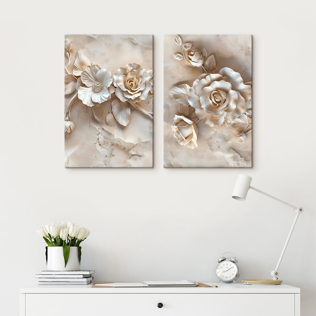 Collage van bloemen op een marmeren oppervlak — interieur 2
