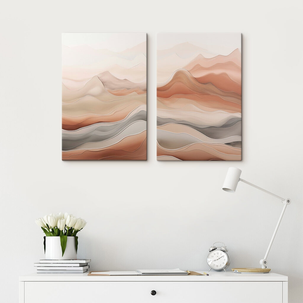 Screenshot van een schilderij van een woestijnlandschap in een interieur
