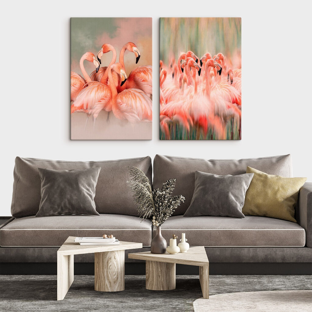 Een groep flamingo's die bij elkaar staan — interieur 2