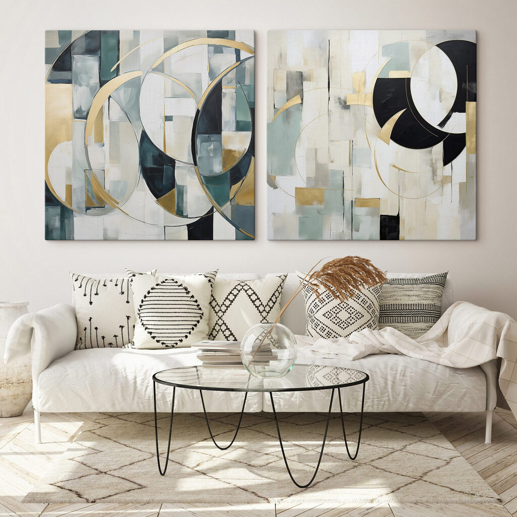 Twee schilderijen in verschillende kleuren — interieur 2