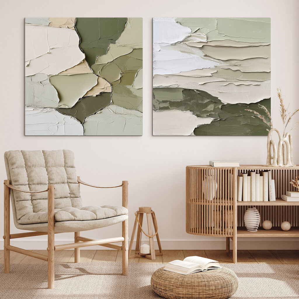 Rustgevende tinten in een gelaagde compositie in een interieur