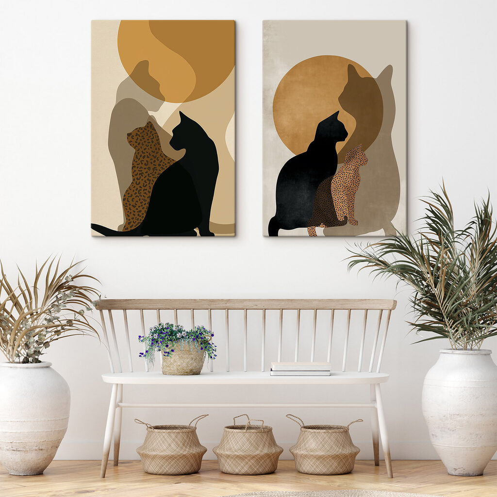 Een kat en een kat met een kat in de zon in een interieur