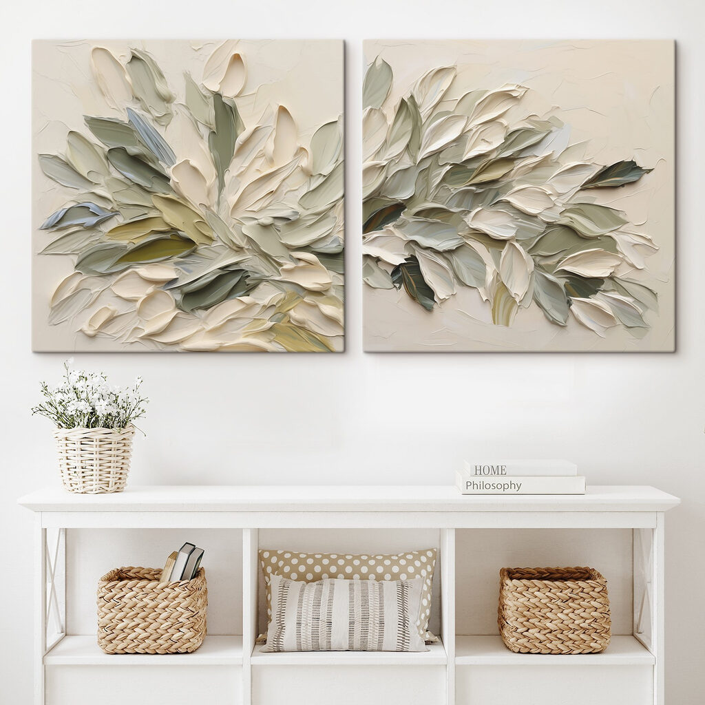 Elegante bladcompositie in zachte tinten in een interieur