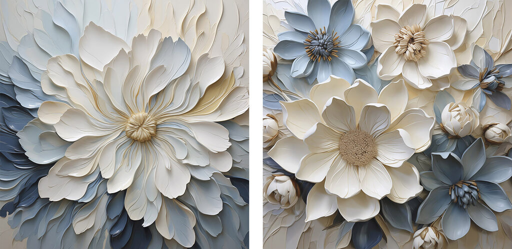 Verfijnde bloemen in zachte tinten — volledig ontwerp