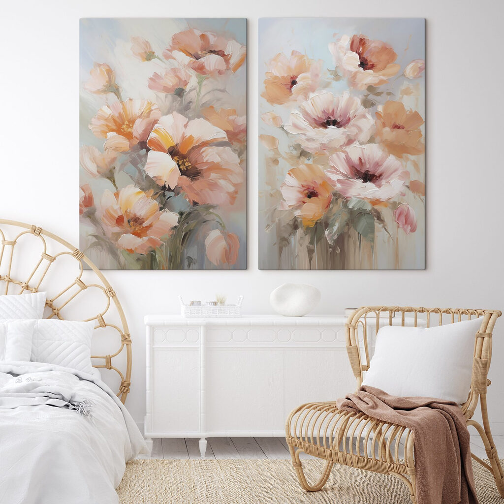 Schilderij van bloemen op een blauwe achtergrond — interieur 1