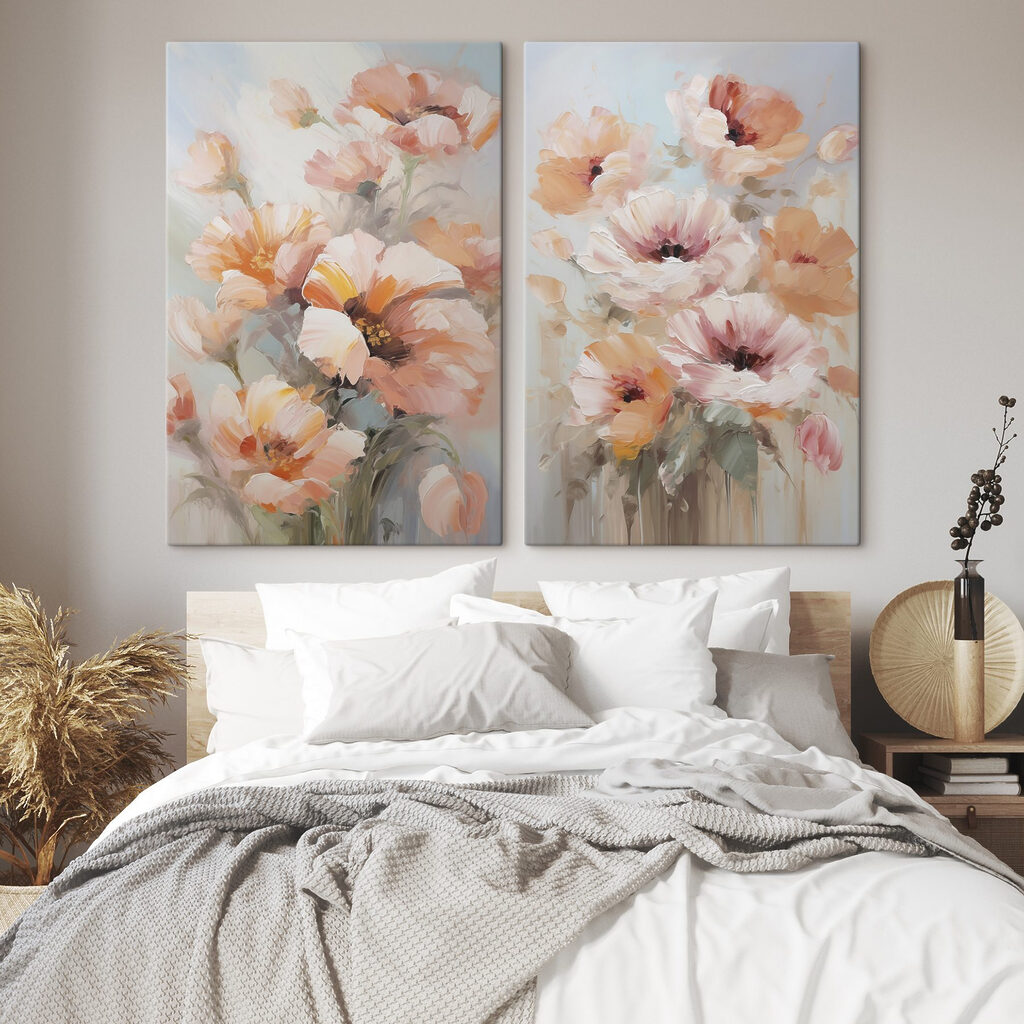Schilderij van bloemen op een blauwe achtergrond — interieur 2