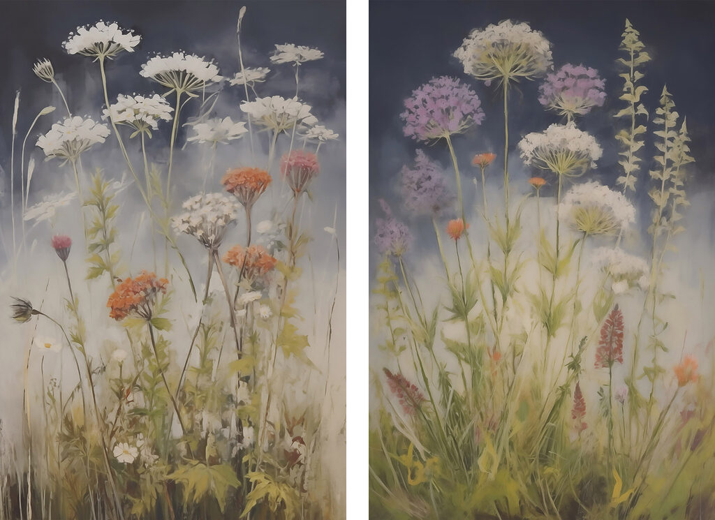 Schilderij van bloemen in een veld — volledig ontwerp