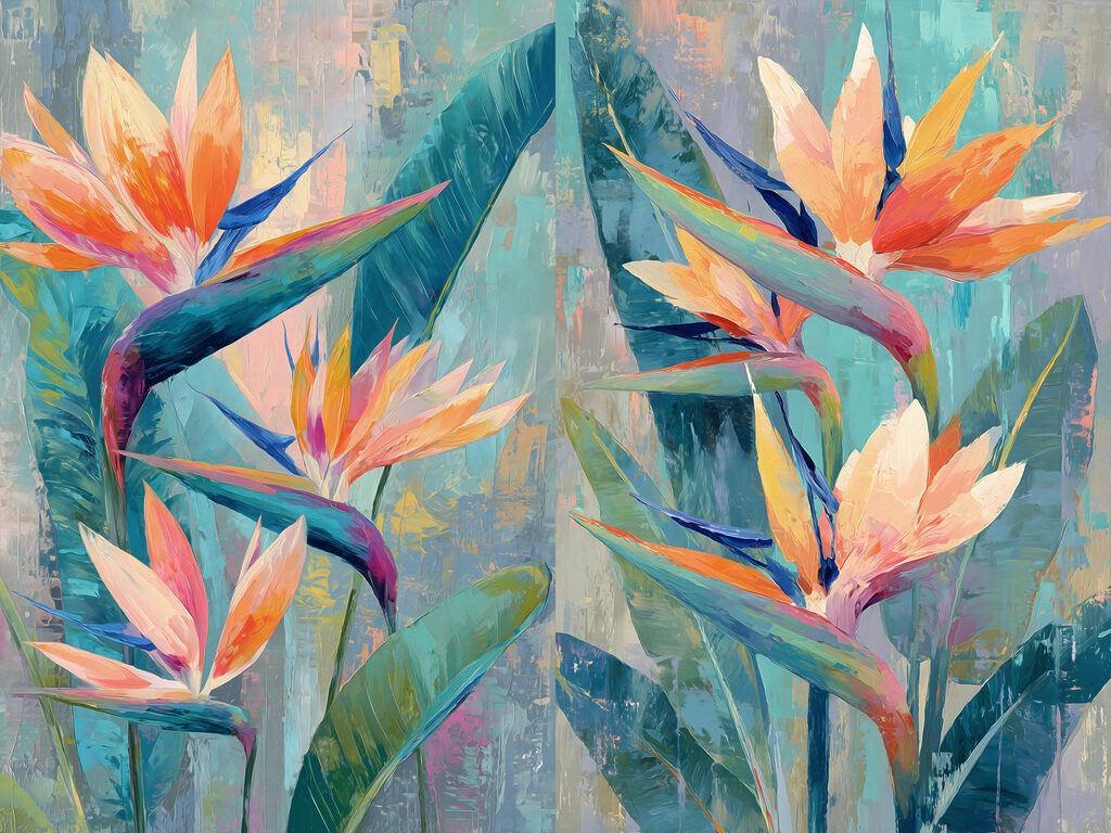 Schilderij van bloemen en bladeren — volledig ontwerp