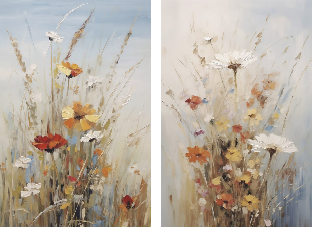 Schilderij van bloemen in een veld — volledig ontwerp
