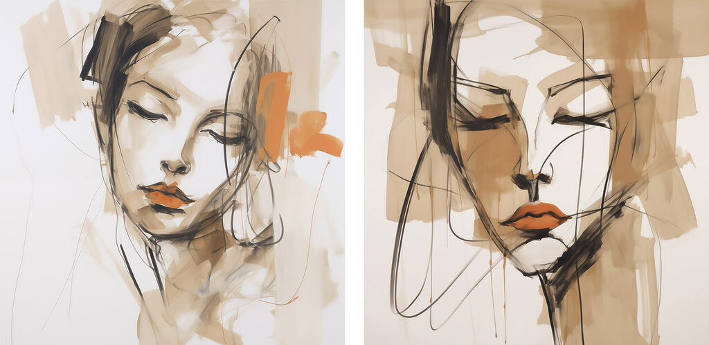 Schilderij van het gezicht van een vrouw — volledig ontwerp
