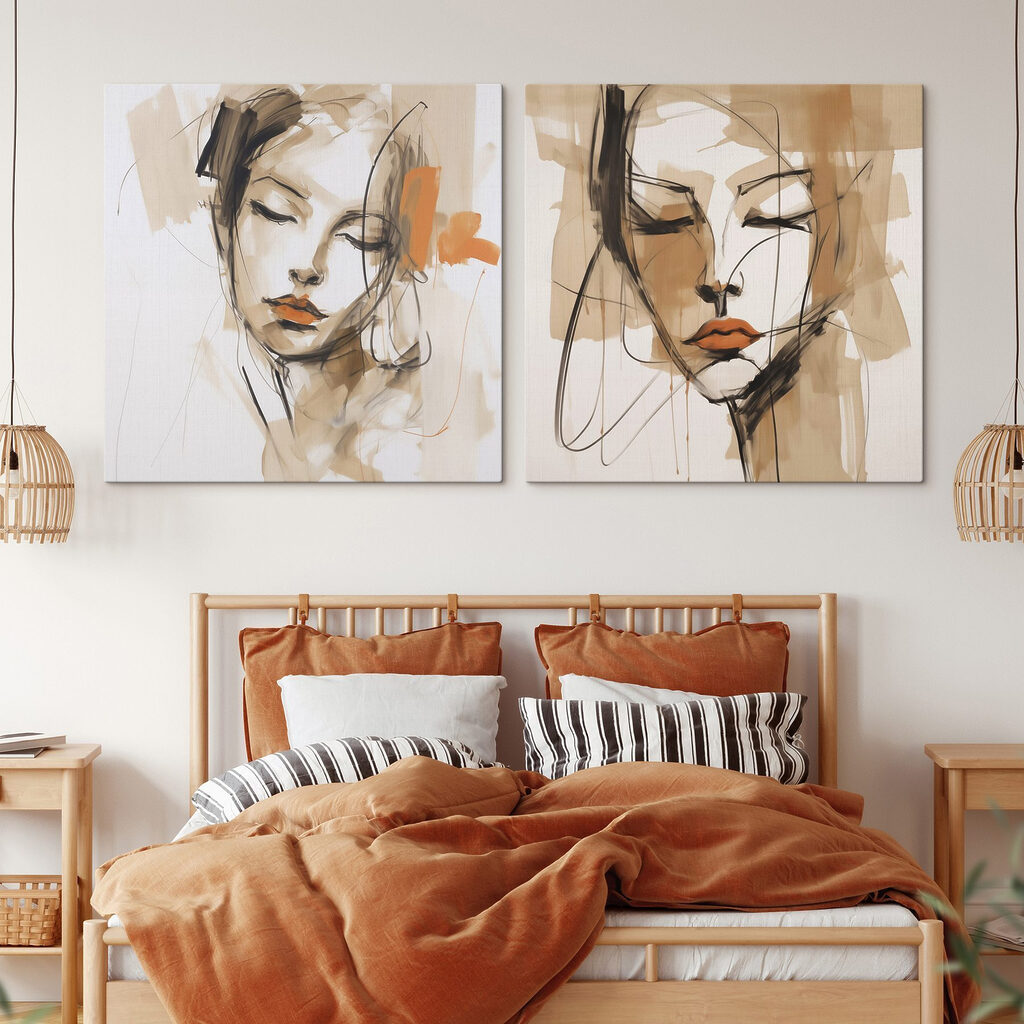 Schilderij van het gezicht van een vrouw in een interieur