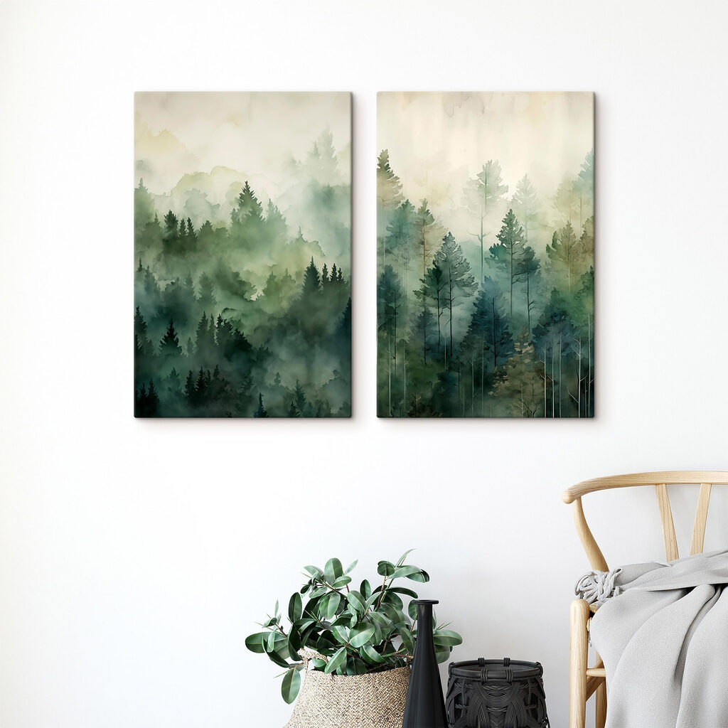 Vergelijking van een bos in een interieur