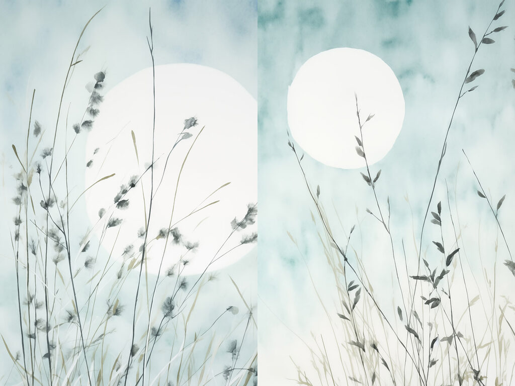 Schilderij van gras en de zon — volledig ontwerp