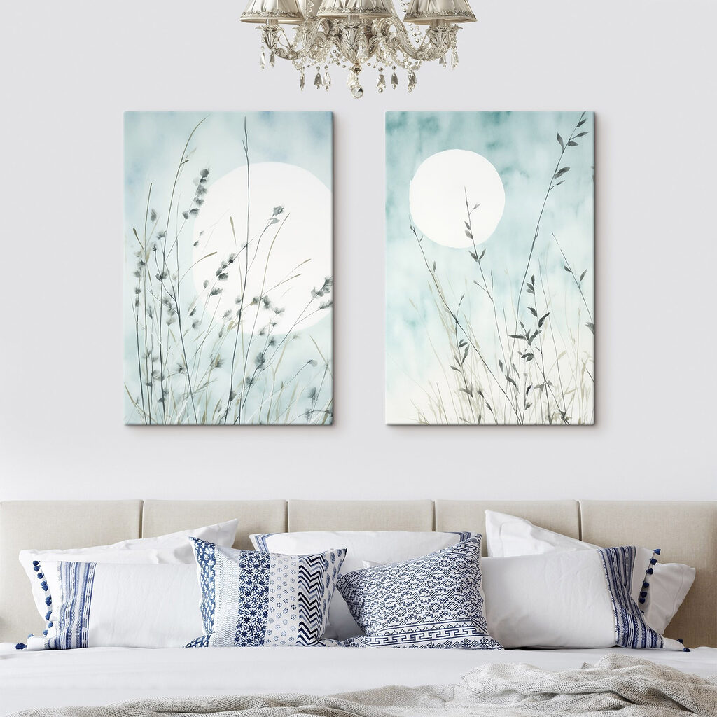 Schilderij van gras en de zon in een interieur