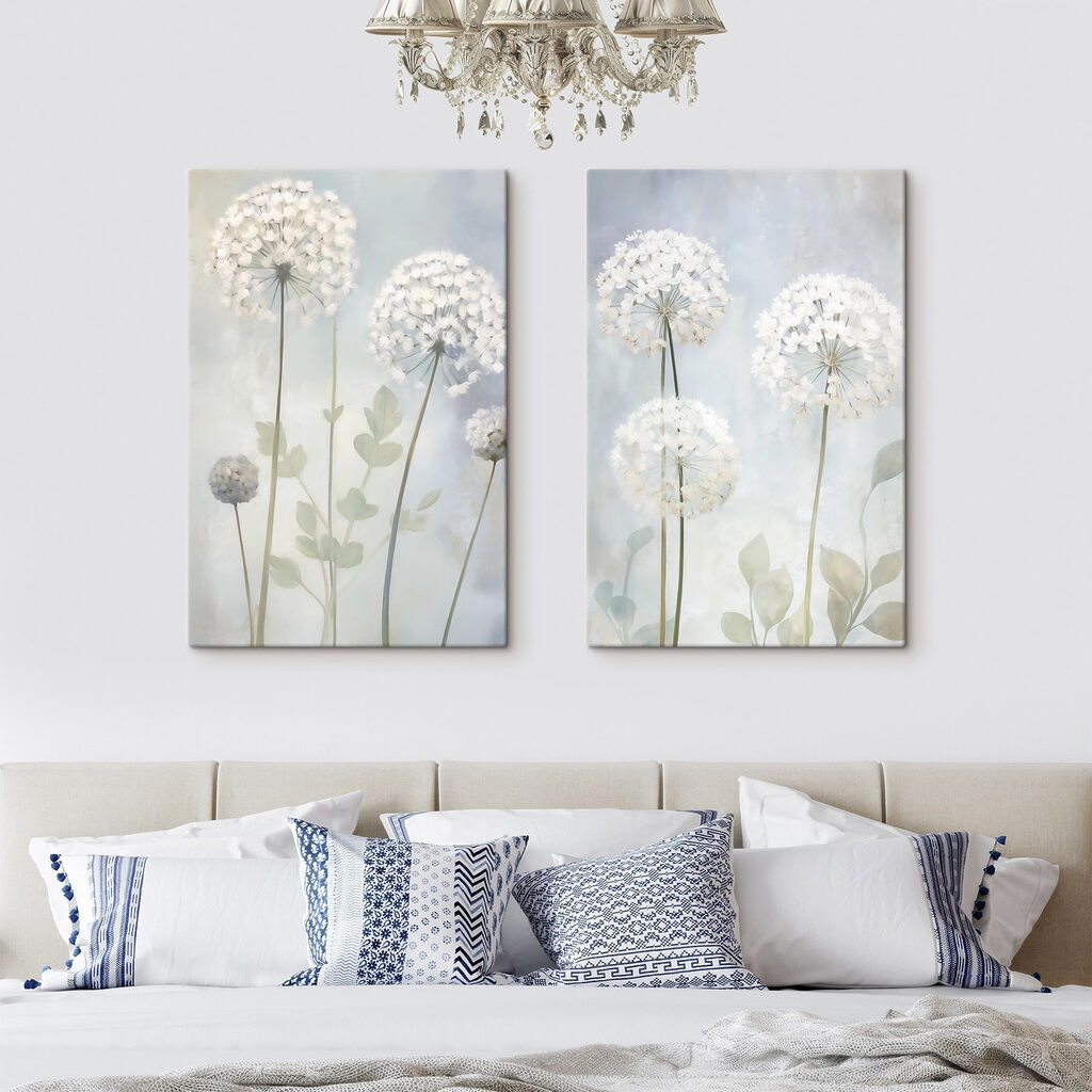 Collage van witte bloemen in een interieur
