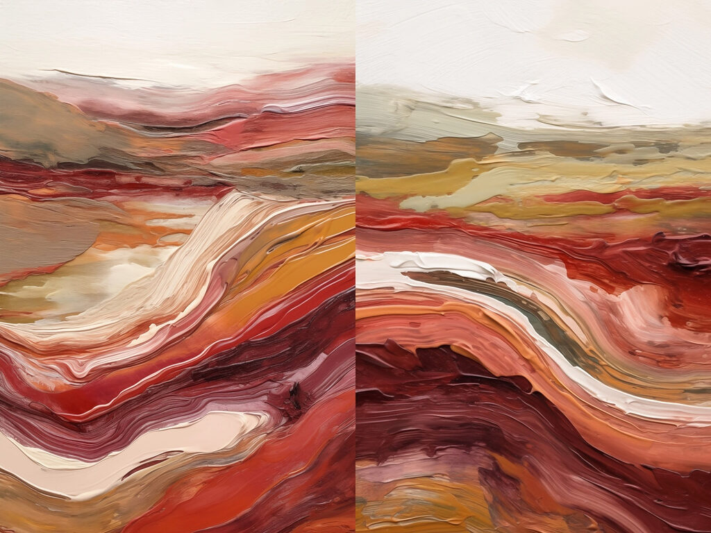 Schilderij van rode en witte golven — volledig ontwerp