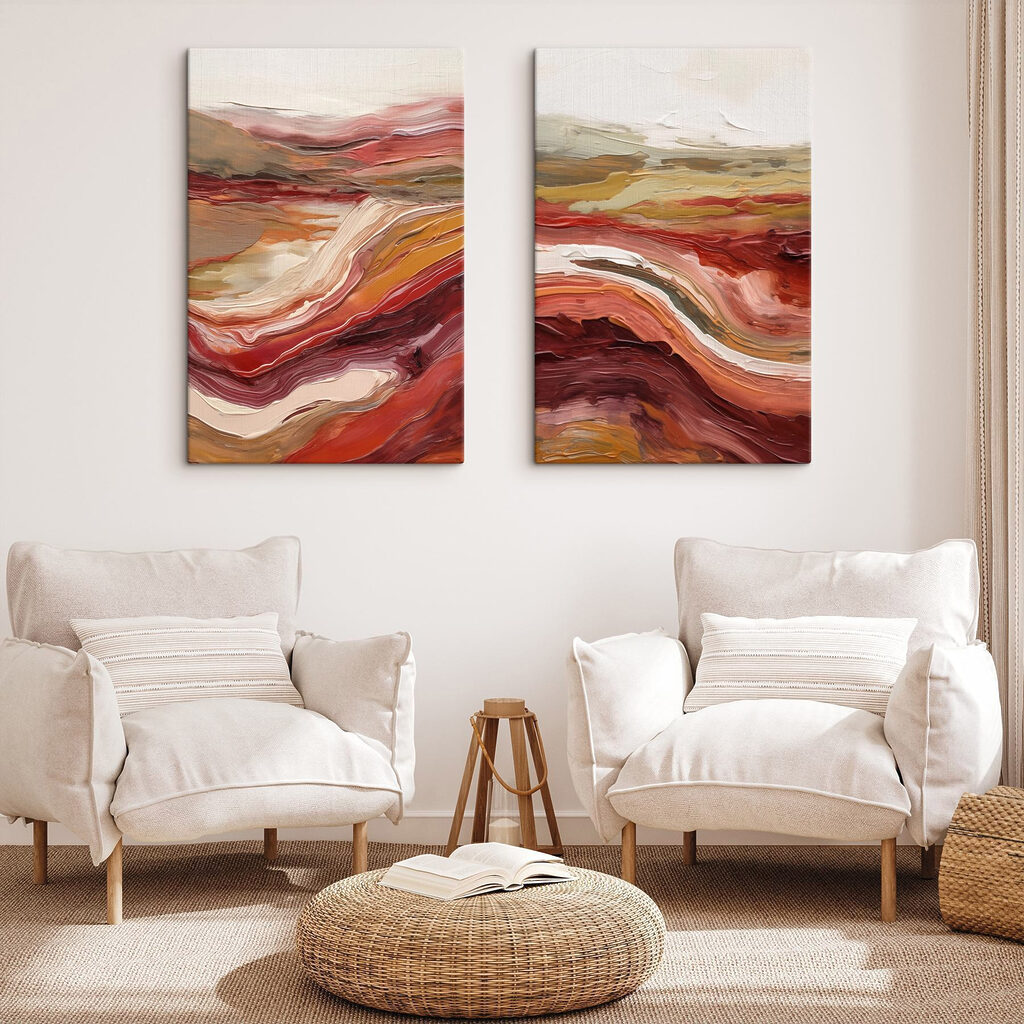 Schilderij van rode en witte golven — interieur 1