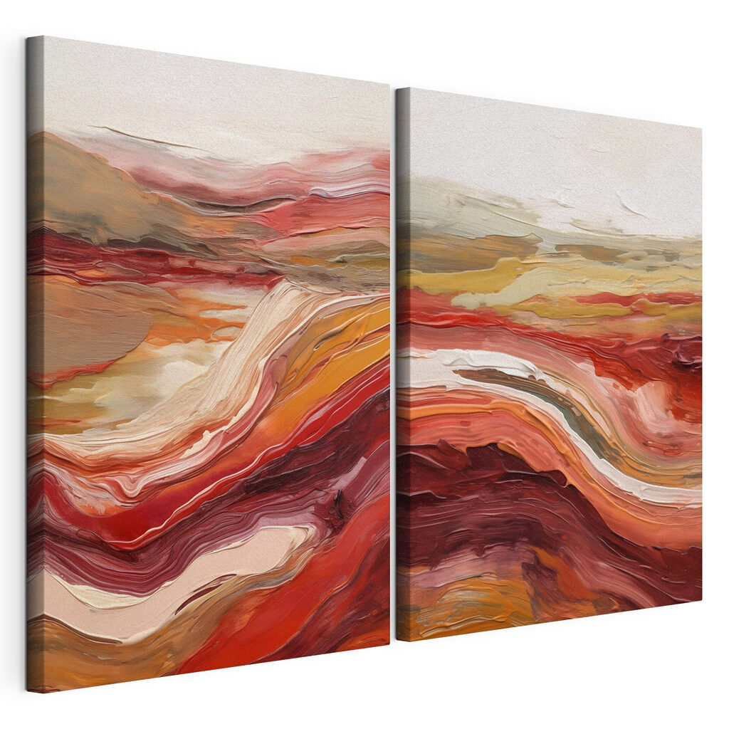 Schilderij van rode en witte golven — productweergave