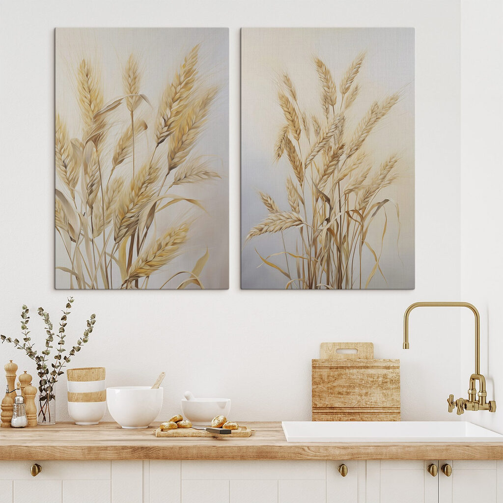 Schilderij van tarwe op een witte achtergrond in een interieur