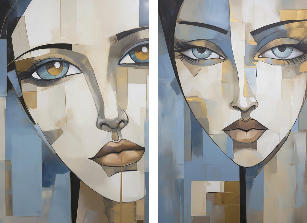Schilderij van het gezicht van een vrouw — volledig ontwerp