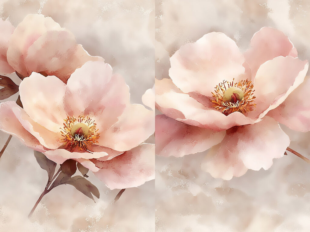 Verfijnde bloemen in zachte pasteltinten — volledig ontwerp