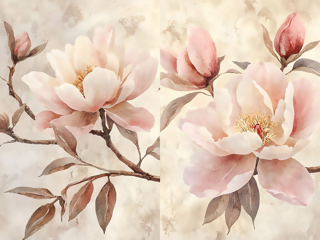 Verfijnde bloemen in zachte tinten — volledig ontwerp